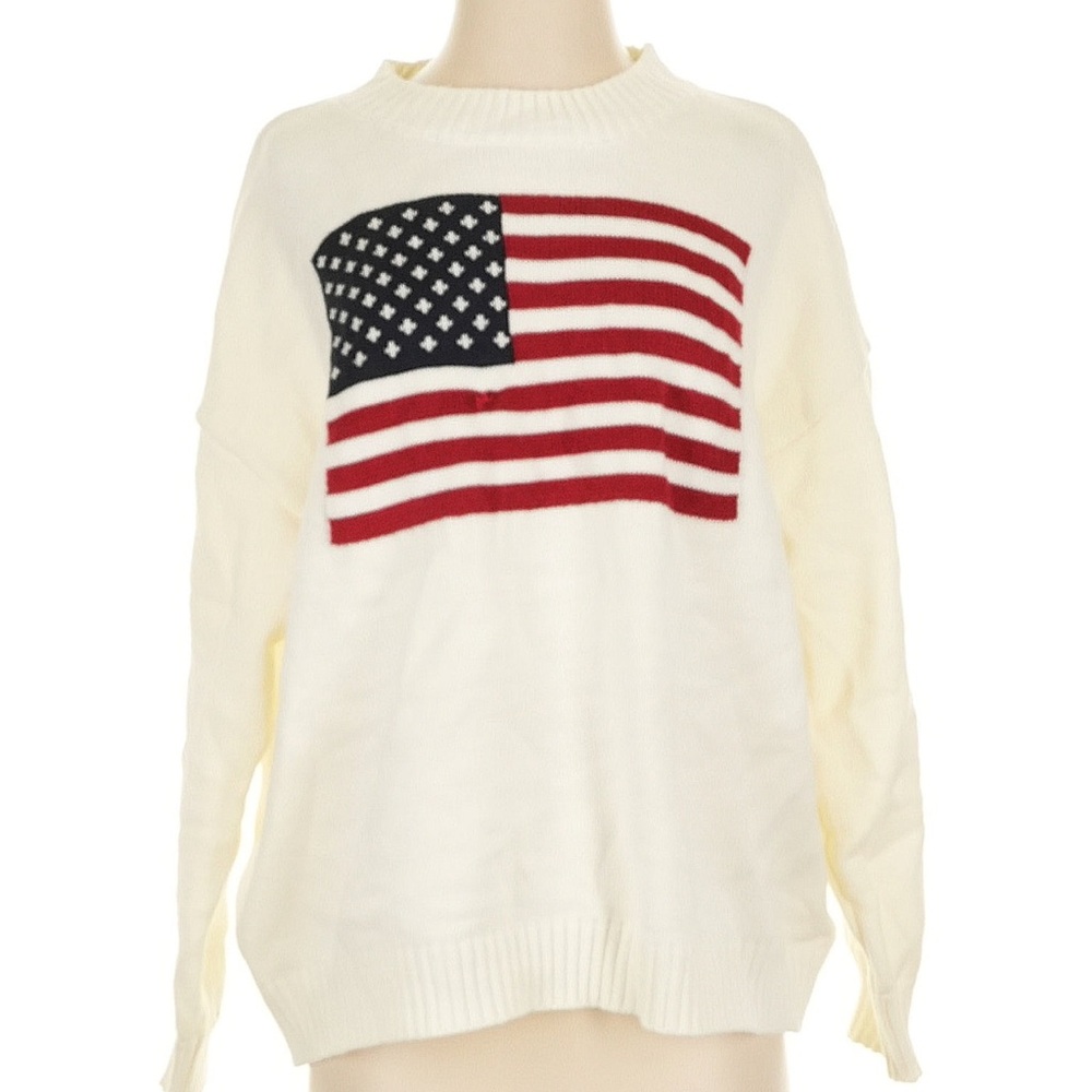 Women's Cream Sweater with American Flag Design